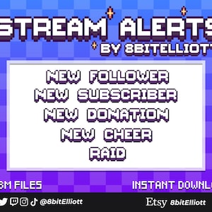 Twitch Steam Alert Pack | Animated | WebM | Sub Alert | Cheer Alert | Follower Alert | Donation Alert | Raid Alert | Pixel White
