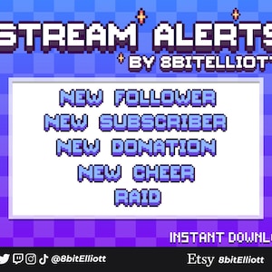 Twitch Steam Alert Pack | Animated | WebM | Sub Alert | Cheer Alert | Follower Alert | Donation Alert | Raid Alert | Pixel blue