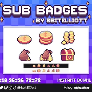 Pixel Coin Subcriber Badges | Twitch Sub Badges | Twitch Badges | Bit Badges | Cheer Badges | Retro Gaming | Pixel Sub Badges