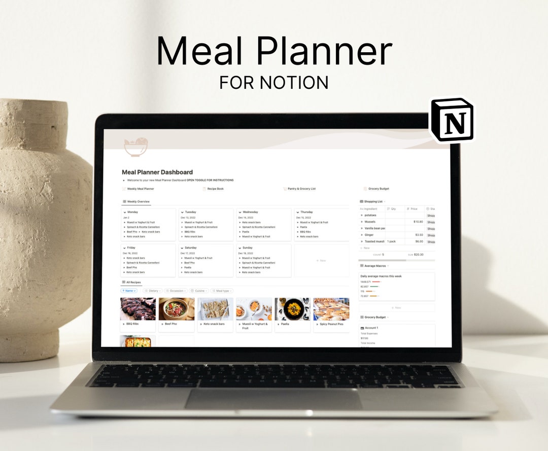 Notion Meal Planner Template, Notion Template, Weekly Meal Planner Notion Meal Planner Template, Notion Template, Weekly Meal Planner