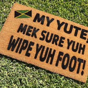 Jamaican Doormat | &#39;Wipe Yuh Foot&#39; Welcome Mat | Housewarming gifts | Jamaican Foot Wear | Jamaica | Jamaica Doormat | Wah Gwan