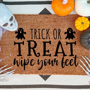 Trick or Treat Halloween Doormat | Spooky Entryway Mat | Funny Halloween Decor | Halloween Doormat | Halloween Decoration | Skelton Doormat