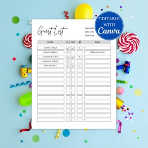 Printable Guest List Template: Editable Event Planner (Digital Download)