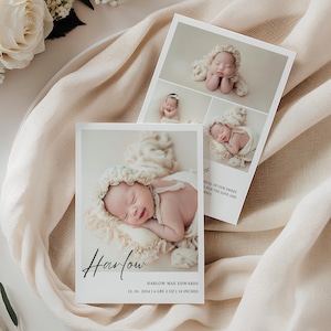 Gepersonaliseerde babyaankondigingskaart, sjabloon foto geboorteaankondiging, pasgeboren fotokaart, canvassjabloon