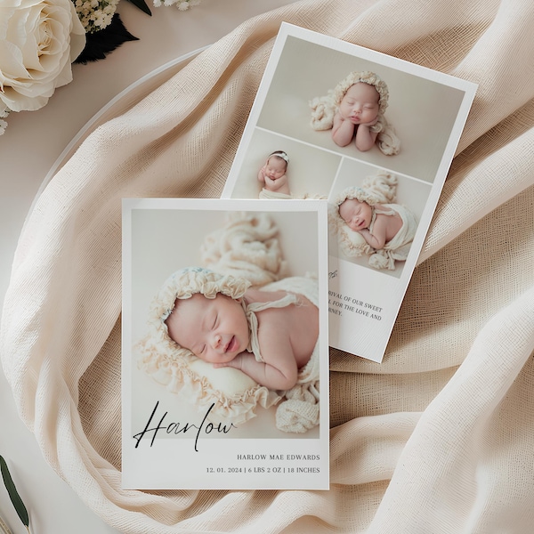 Plantilla de tarjeta de anuncio de bebé con foto personalizada (Canva)