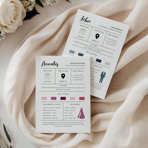 Schede informative per damigelle d'onore, modello di scheda infografica per lo sposo, schede per wedding planner, modello Canva