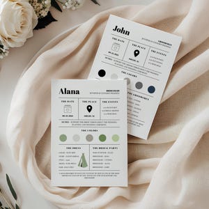 Modèle de carte d'informations de demoiselle d'honneur et garçons d'honneur, cartes d'infographie de fête de mariage, modèle de toile, téléchargement immédiat
