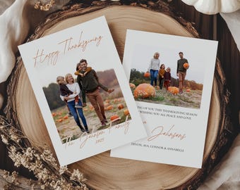 Thanksgiving-fotokaartsjabloon: bewerkbare herfstfamiliegroeten (5 x 7, digitale download)