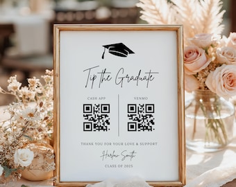 Tip the Graduate Sign: Venmo & Cash App QR Code (Canva Template, Instant Download)