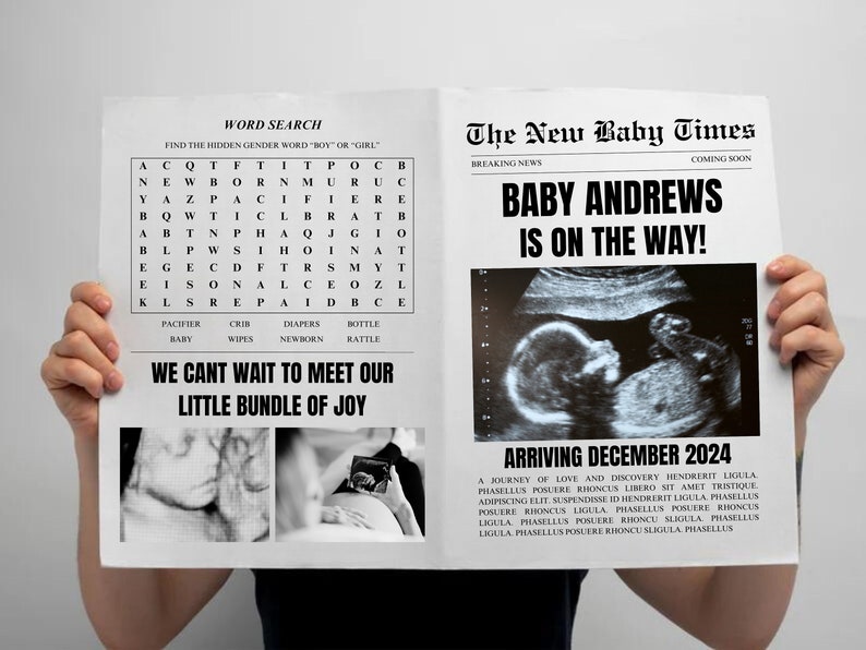 Pregnancy Announcement Newspaper, Baby Announcement, Printable ...