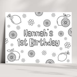 Lemon Birthday Personalized Activity Sheet, Lemonade Coloring Placemat, Lemon Theme Party Favor