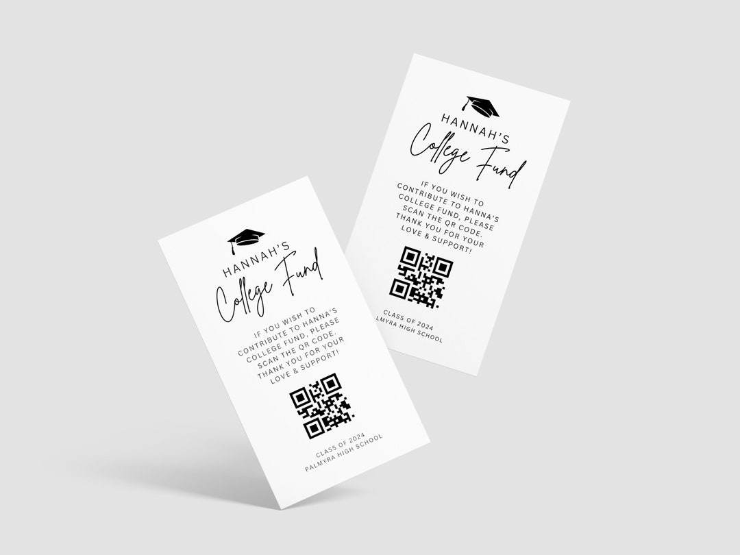 Digital Code Insert Graduation College Fund QR Code Insert Card: Canva Template (digital ...