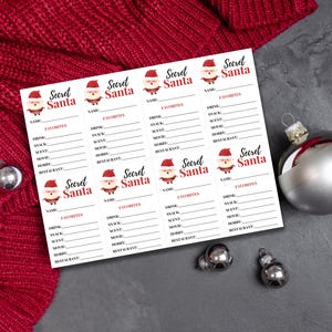 Fragebogen zum Thema Weihnachtsmann, Bürogeschenkbörse, Briefumschlag, Wichtel Tags, Weihnachtswunschliste für Erwachsene