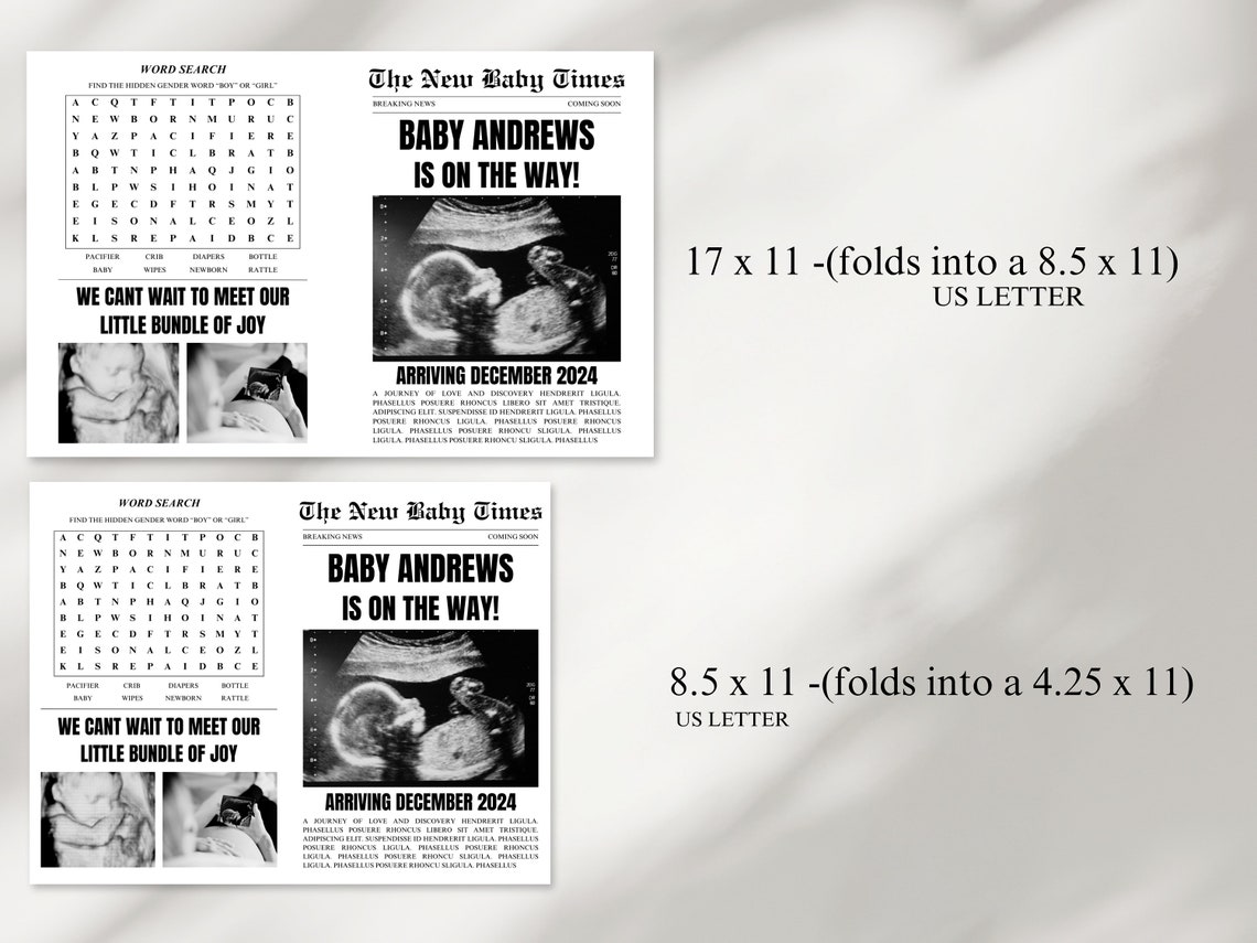 Pregnancy Announcement Newspaper, Baby Announcement, Printable ...