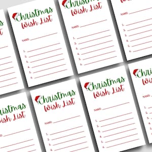 Weihnachten Wunschliste Mini Karten, Weihnachtsgeschenkliste für Erwachsene, Wichtelgeschenk Börse, Instant Download