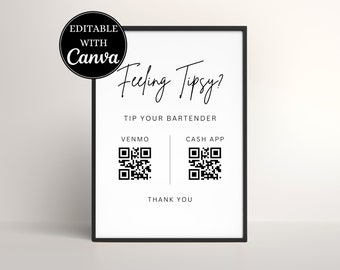 Plantilla para letrero de propina de camarero: Códigos QR de Venmo y Cash App (Descarga instantánea)