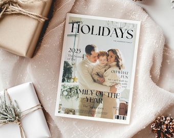 5 x 7 Magazine Cover Christmas Card Template | Editable Holiday Photo Card | Instant Download