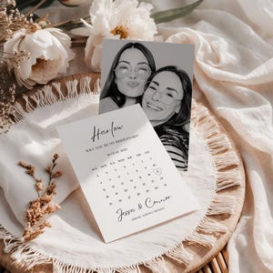 Calendário de fotos, cartão de pedido de casamento para madrinhas, você será minha madrinha, calendário para salvar a data, modelo do Canva