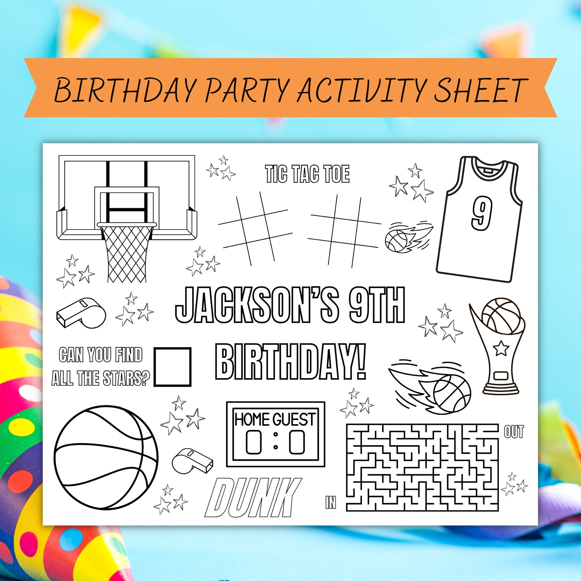 Basketball Party Activity Sheet Personalized Activity Etsy