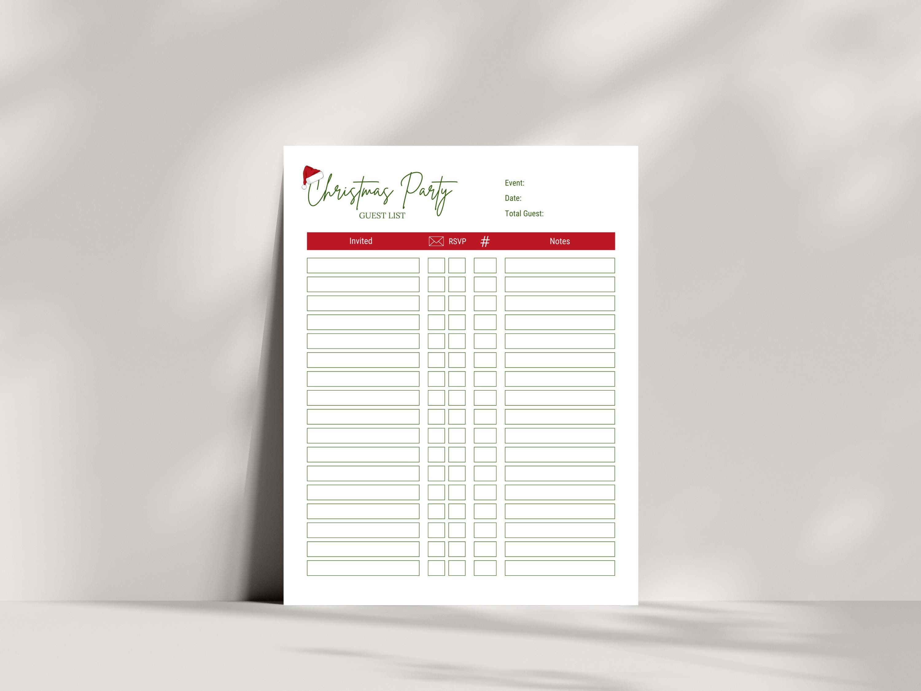 Christmas Party Guest List, Editable Holiday Planner, RSVP Tracker ...