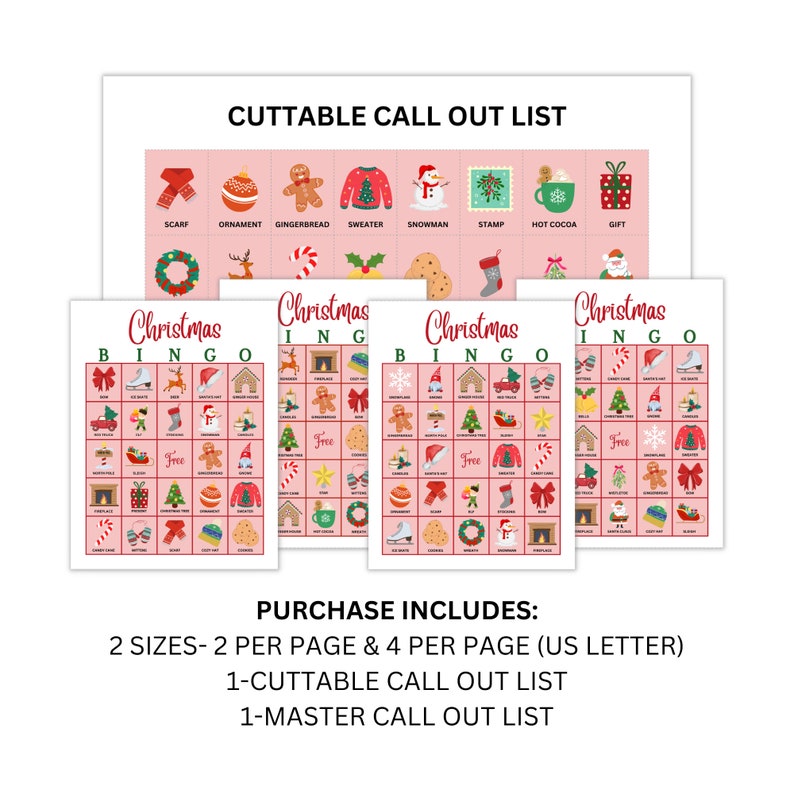 Printable Christmas Bingo, Holiday Games, Bingo Cards, Christmas