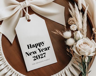 Happy New Year Gift Tag, 2 x 3.5, Canva Template, Instant Download