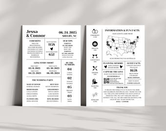 Wedding Infographic Program Template: Fun Facts, Canva (Instant Download)
