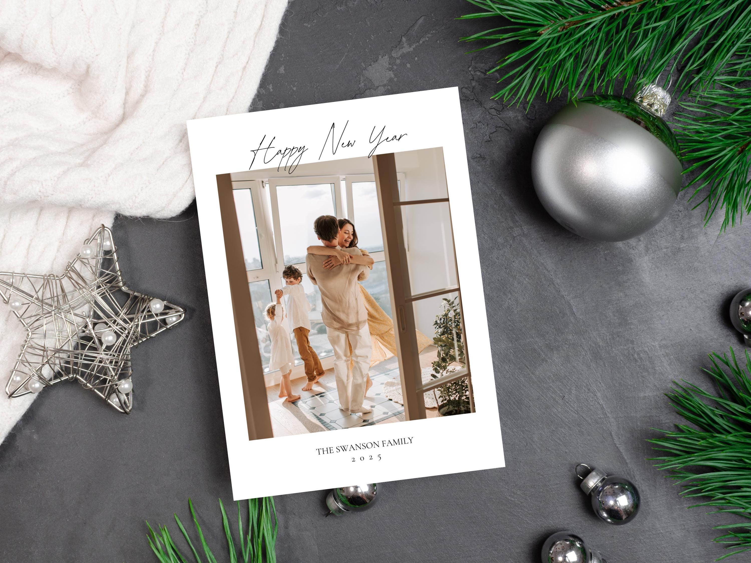 Happy New Year Card Template | Customizable Photo New Years Greeting Card | Printable New Year ...