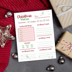 Weihnachtswunschliste für Kinder, Brief an den Weihnachtsmann, Weihnachtslistenvorlage, sofortiger Download, bearbeitbare Vorlage