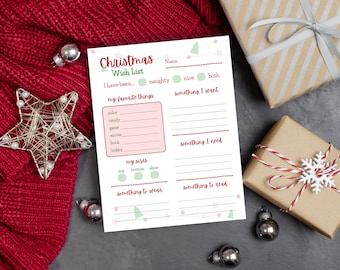 Modello per la lista dei desideri di Natale dei bambini: Lettera a Babbo Natale (Download digitale)