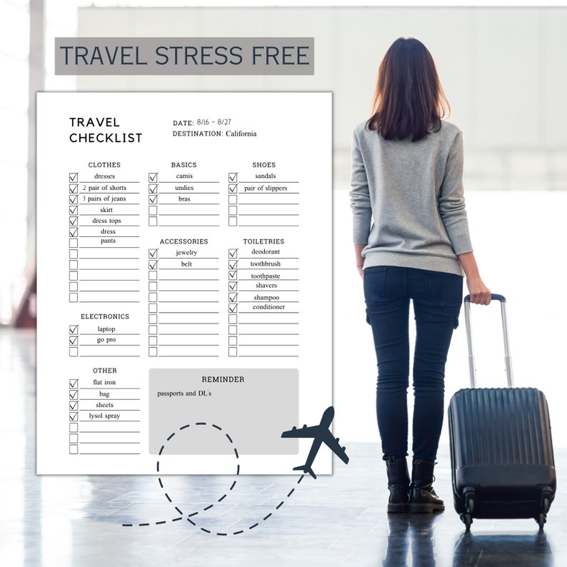 Travel Checklist Printable Vacation Checklist Printable - Etsy