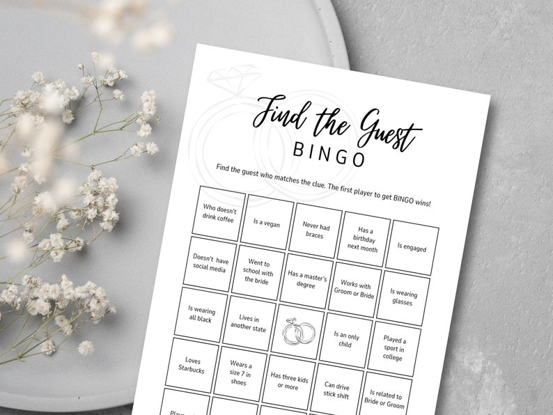 Find the Guest Bingo, Wedding Bingo Game, Wedding Reception Ice Breaker