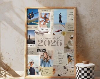2026 Vision Board Canva Template, Printable Manifestation Board