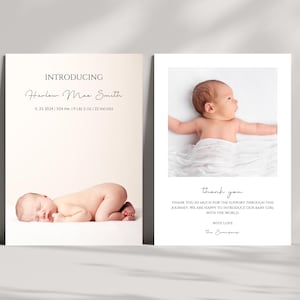 Faire-part photo personnalisé pour bébé, carte de naissance photo, modèle sur toile, téléchargement immédiat