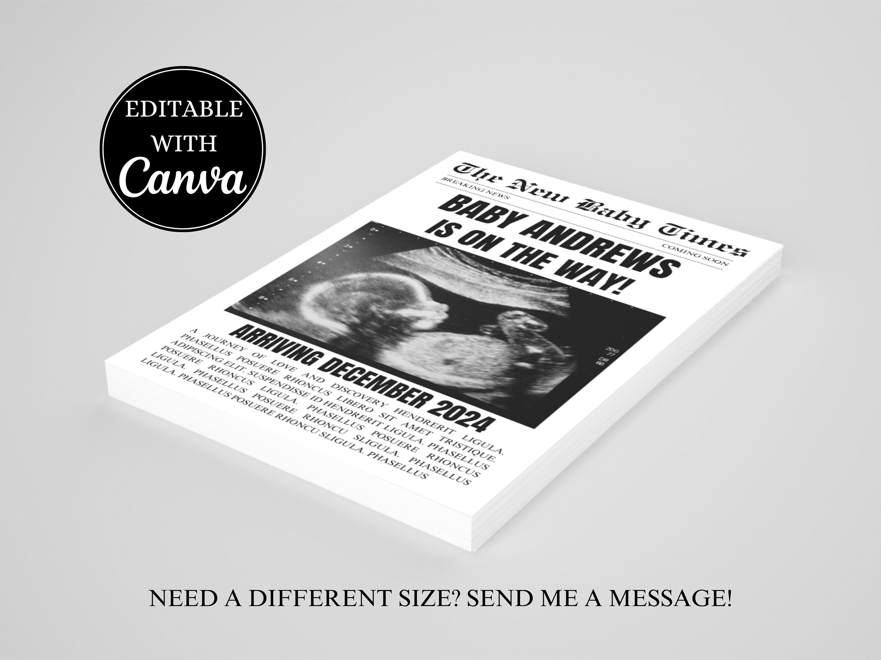 Pregnancy Announcement Newspaper, Baby Announcement, Printable ...