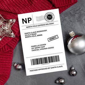 Christmas Shipping Label Template, Printable North Pole Mail Gift Label, Canva Template, Instant Download