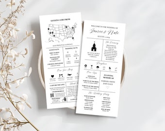 Wedding Program Template: Fun Facts, Timeline, QR Code (Canva, Instant Download)