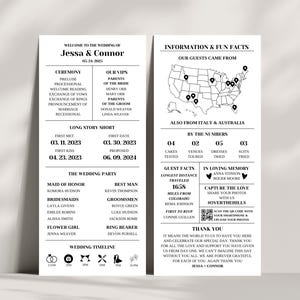 Sjabloon infographic bruiloftsprogramma, tijdlijn bruiloft met leuke weetjes, QR-code bruiloft, canvassjabloon