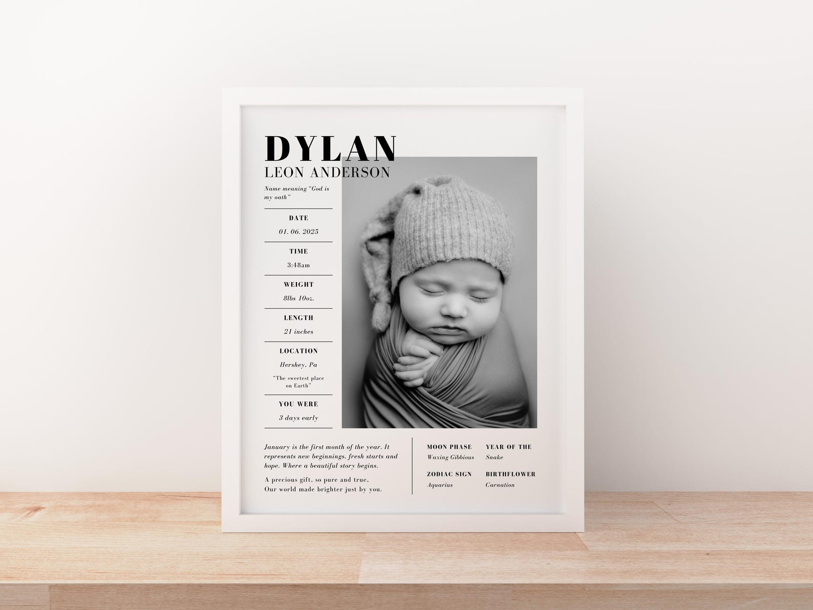 Photo Baby Birth Stats Print | Newborn Wall Art | 8x10 & 11x14 Nursery ...