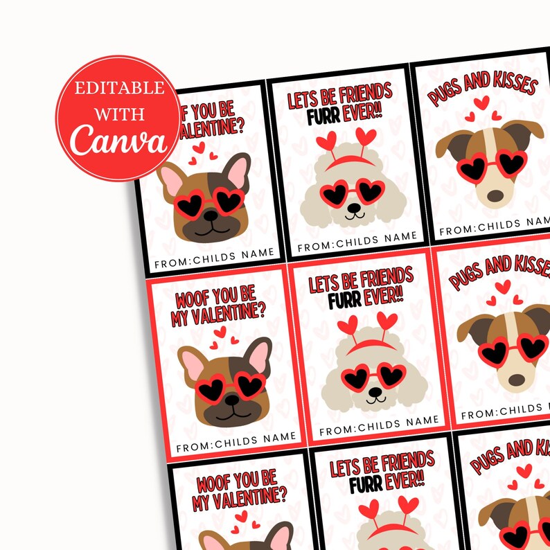 Printable Dog Valentine Cards, Valentines Day Gift Tags for Kids ...