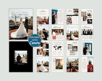 Wedding Day Magazine Template, Infographic Program, Honeymoon Details, Editable Wedding Booklet