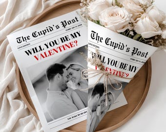 Valentine’s Day Newspaper Spread 17 x 11, Flower Wrap  Canva Template