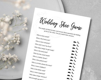 Printable Wedding Shoe Game, Couples Trivia Game, Wedding Reception, Party Favors, Instant Download