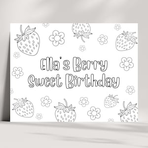 Strawberry Activity Sheet, Berry Sweet Personalized Coloring Page, Custom Party Favor, Instant Download