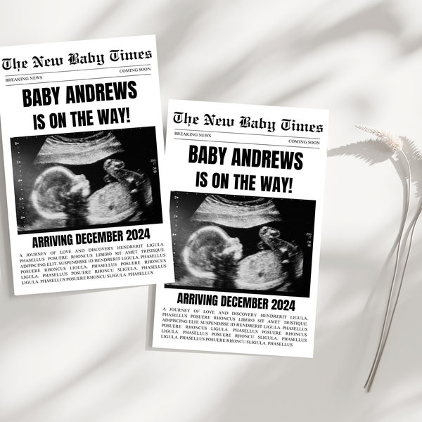 Pregnancy Announcement Newspaper, Baby Announcement, Printable Newspaper Gender Reveal, Editable Template