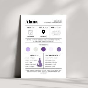Modelo de cartão de informações para madrinhas, proposta de madrinha de casamento, cartão de festa de casamento, infográfico de casamento, modelo Canva