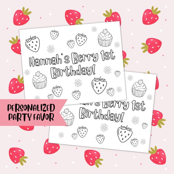 Berry 1st Birthday Personalized Activity Sheet, Coloring Page For First Birthday, Strawberry Activity Placemat