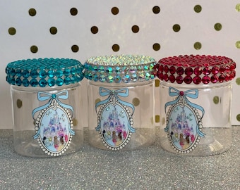 Disney Princess Inspired Bling Jar | Rhinestone Storage Container | Fairytale Vanity Decor | Coquette Room Organizer | Sparkly Princess Gift
