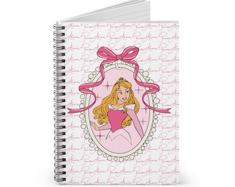 Disney Sleeping Beauty Princess Illustration Spiral Notebook | Pink Ribbon Portrait Ruled