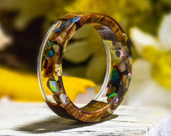 Multicolor Homemade Wood Epoxy Resin Rings | Handcrafted Resin Rings | Handmade Wood and Resin Jewelry | Unique Wood and Resin Rings